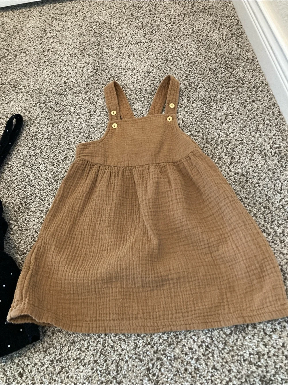 H&M Brown Corduroy Pinafore Dress with Black Polka Dot, ribbed brown overalls dr